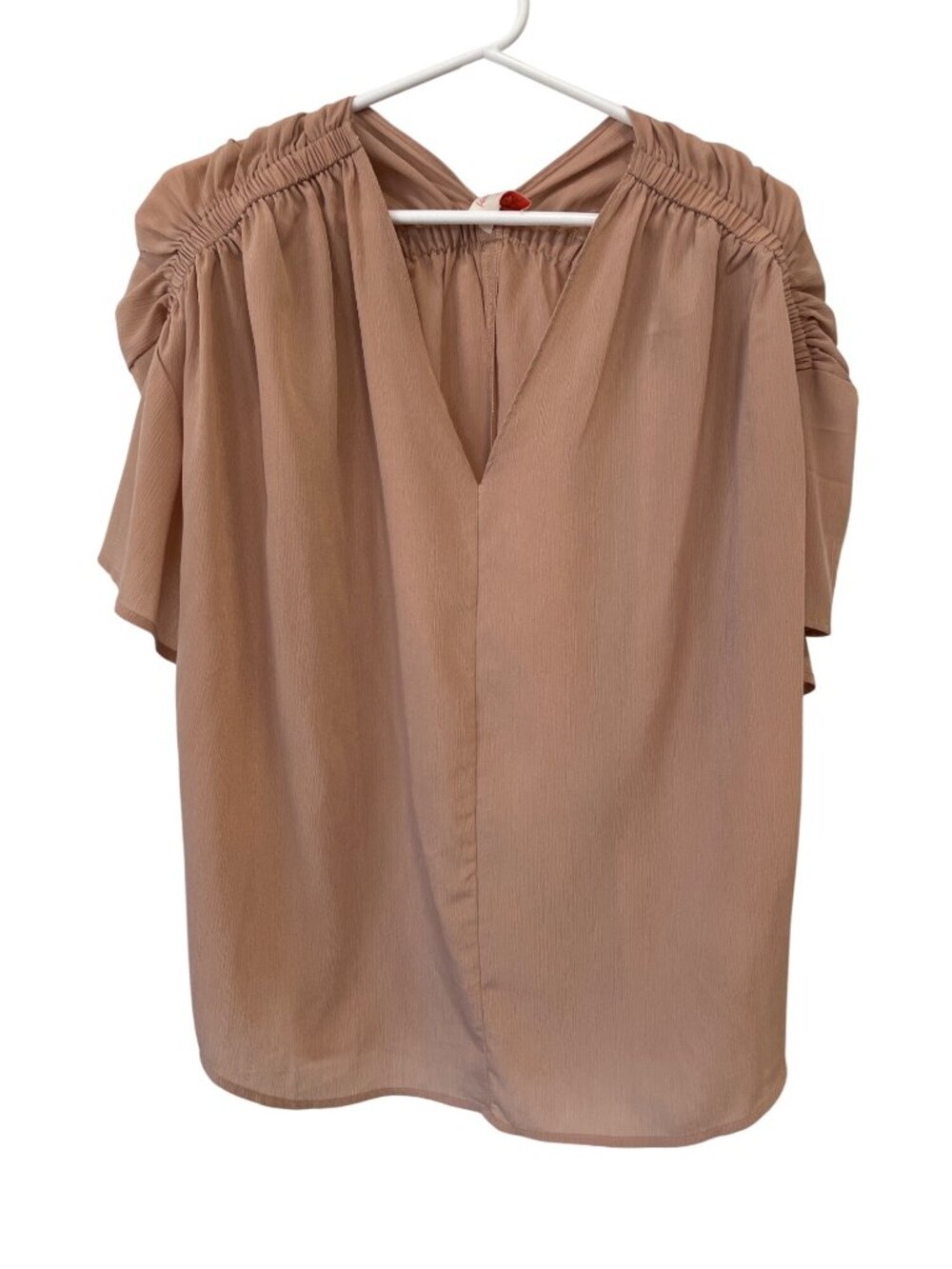 Hailey & Co Blouse Medium Flutter Sleeve Ruched V-Neck Polyester Dusty Pink Chic